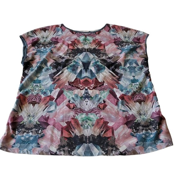 Ted Baker Artsy Abstract Multicolor Short Sleeve Lyocell Blouse Size 4 - Picture 5 of 13